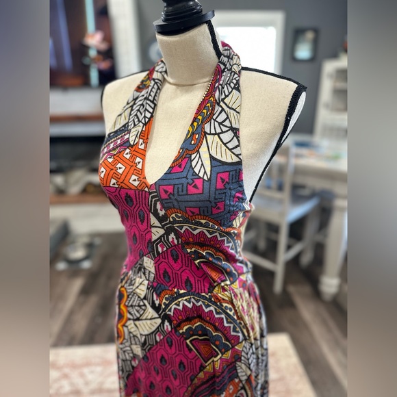 Maeve Cynthia Halter Maxi Dress XS Multicolor Geometric Jersey Anthropologie - Picture 4 of 8